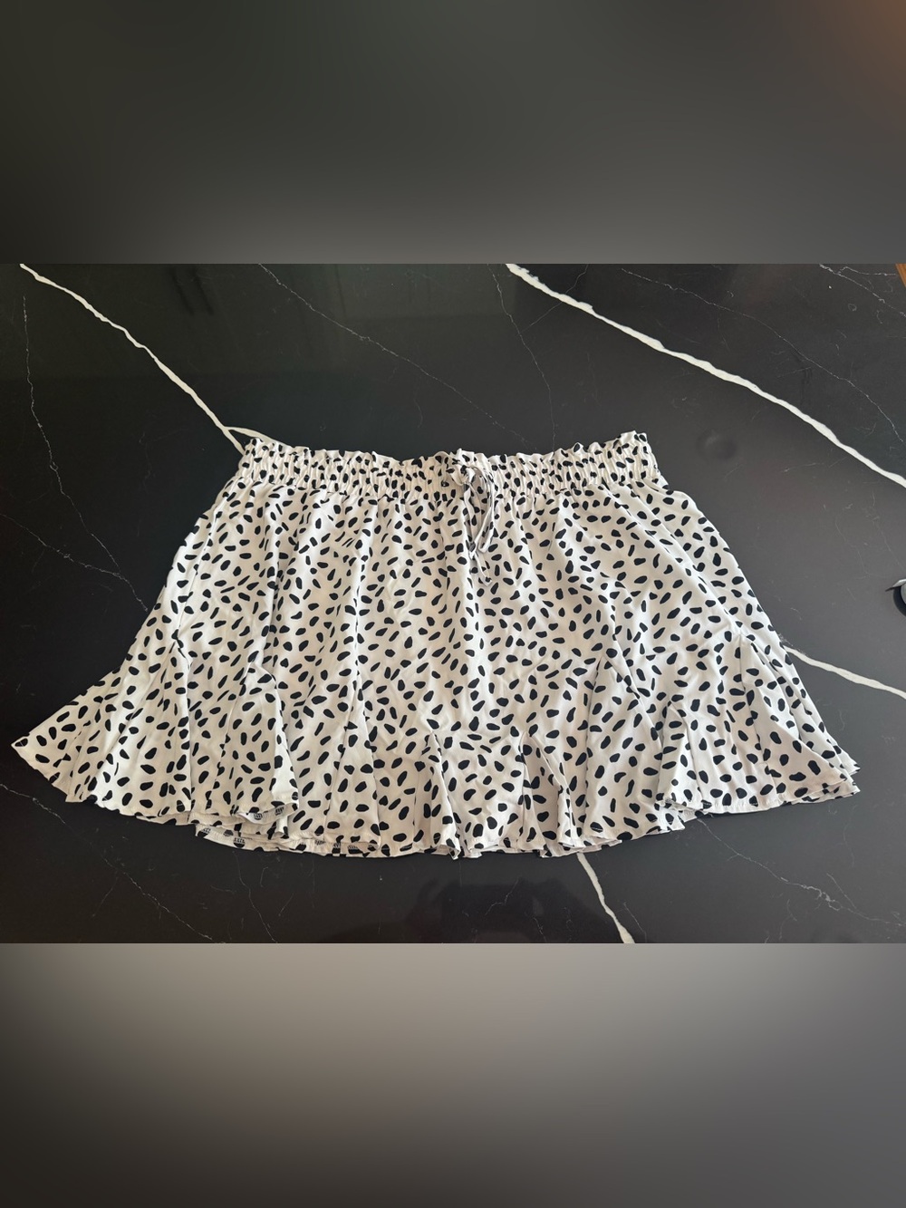 Women's White and Black Polka Dot Mini Skirt With Shorts